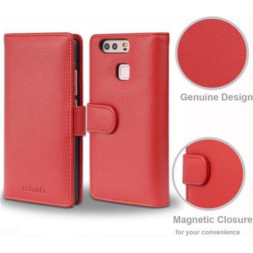 Thumbnail - Cadorabo Book mit 3 Kartenfächer Cover (Huawei P9), Smartphone Hülle, Rot