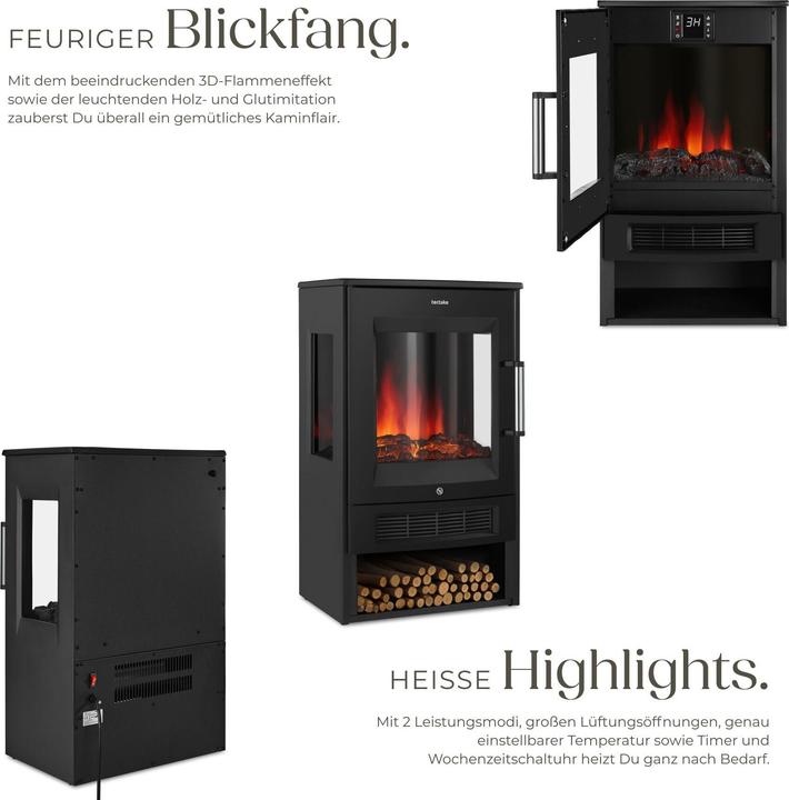 Produktbild tectake Elektrokamin Aidan, 2 Heizstufen, Flammeneffekt, Wifi App