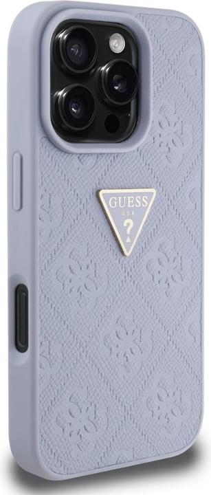 Produktbild Guess Hardcase PU Grained Hot Stamp 4G Triangle Metal Case for iPhone 16 Pro 6,3" Purple (Apple iPhone 16 Pro)