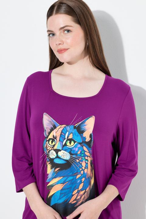 Produktbild Ulla Popken Shirt, Katzenmotiv, A-Linie, Carree-Ausschnitt, 3/4-Arm (46, 48)