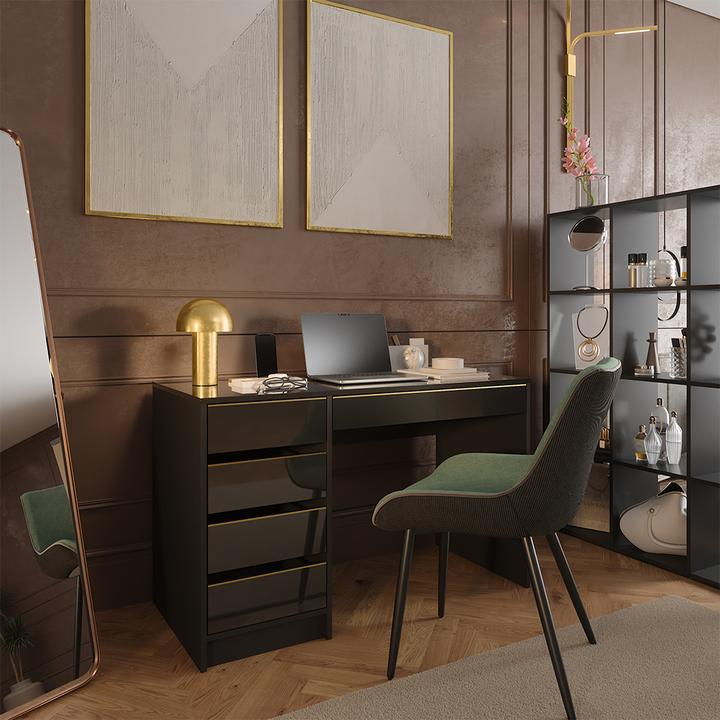 Actual product image Vicco Desk Sherry, Black high gloss/Gold, 55 x 120 cm with drawers (120 x 55 x 75 cm)