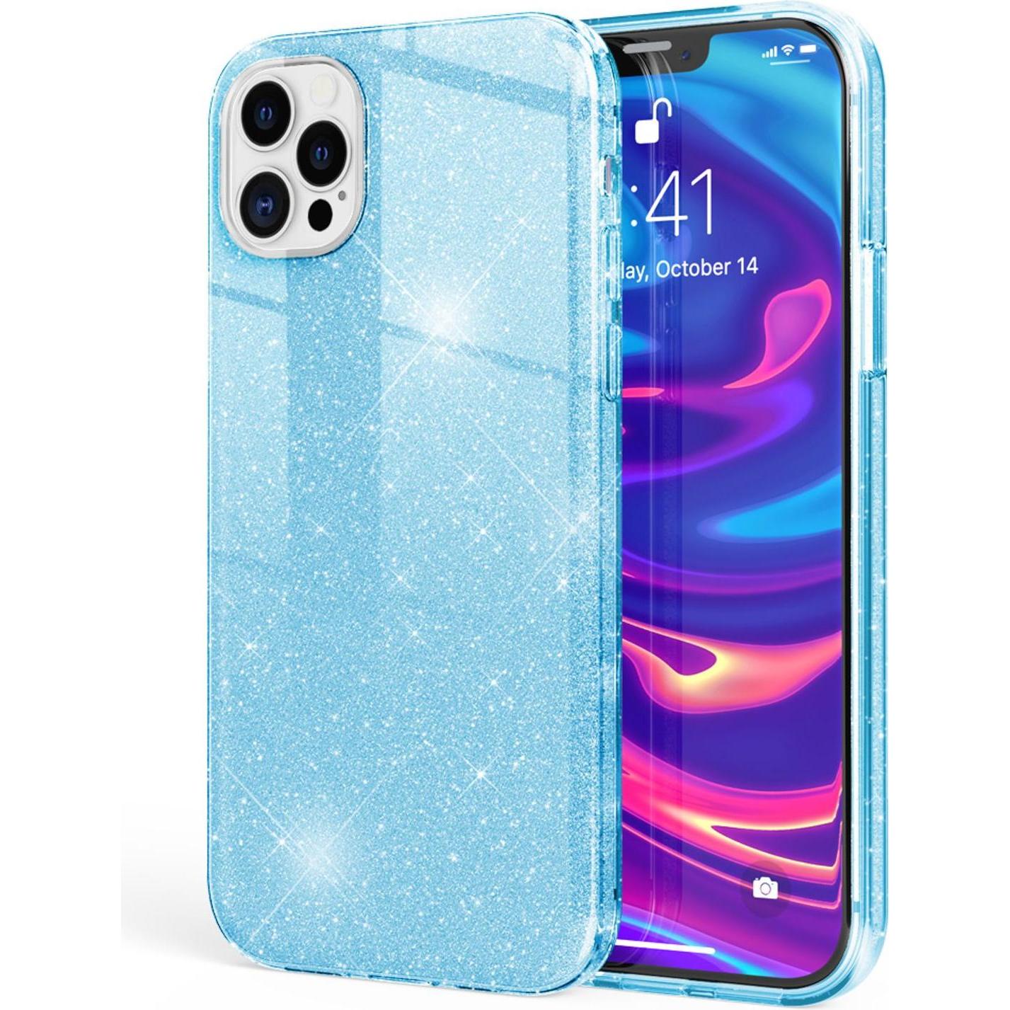 Nalia Glitzer Handyhülle (Apple iPhone 12 Pro Max), Smartphone Hülle, Blau