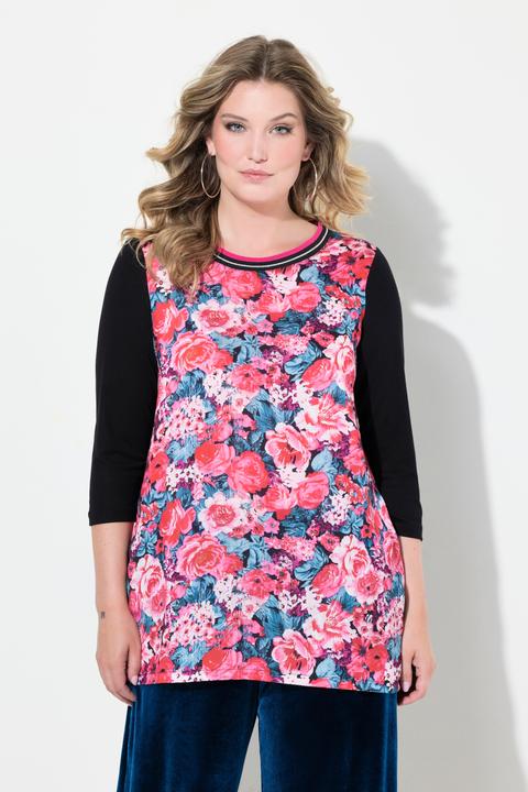 Image du produit Miamoda Blusenshirt, Satin mit Blütenmuster, Jerseyrücken (46)