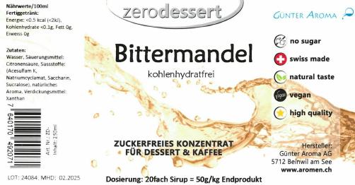 Valeurs nutritives et ingrédients Günter Aroma Amande amère zerodessert (1 x 25 cl)