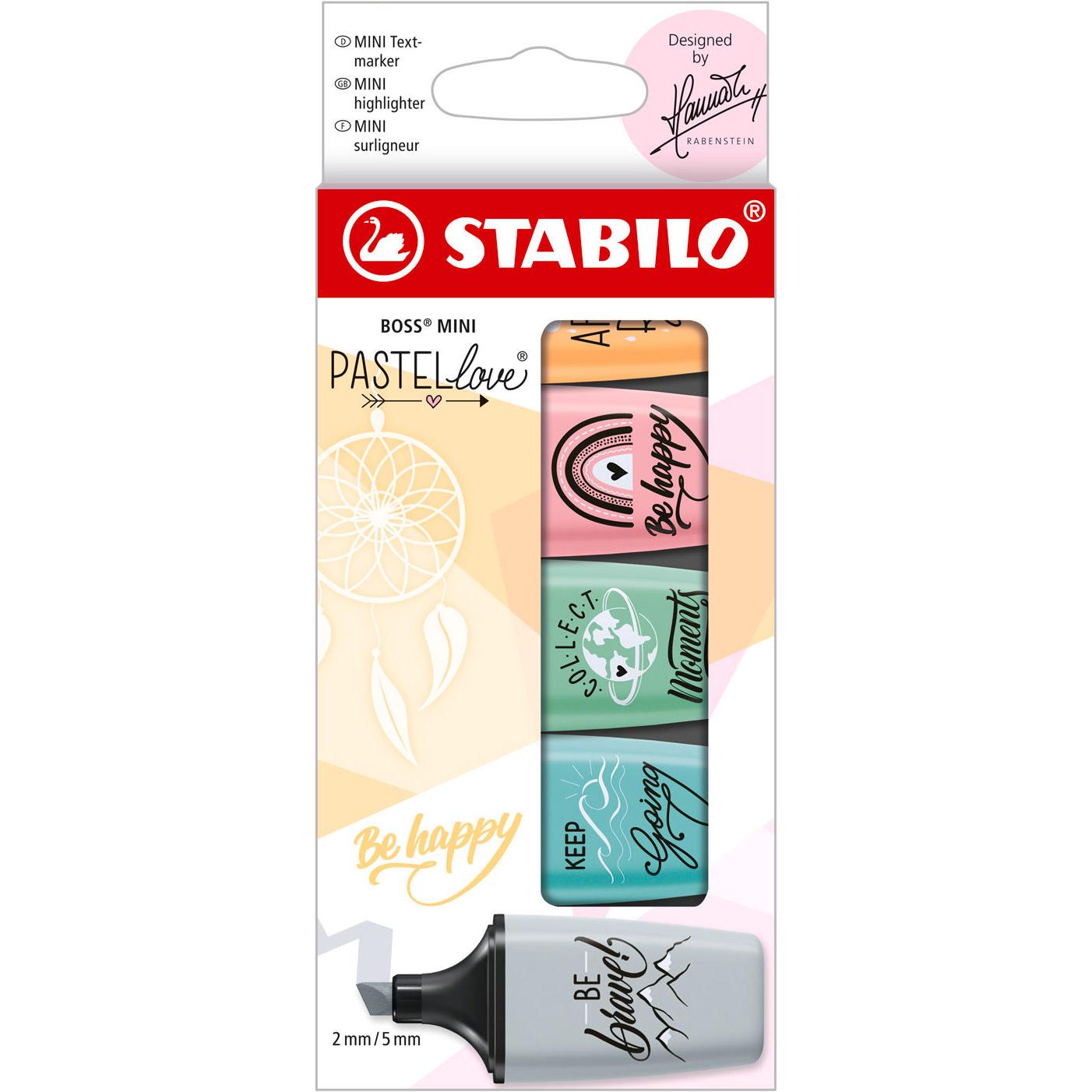 STABILO, Marker, Boss Mini Pastellove 2.0 (Türkis, Minze, Apricot, Rosa, Grau, 5 mm, 5 x)