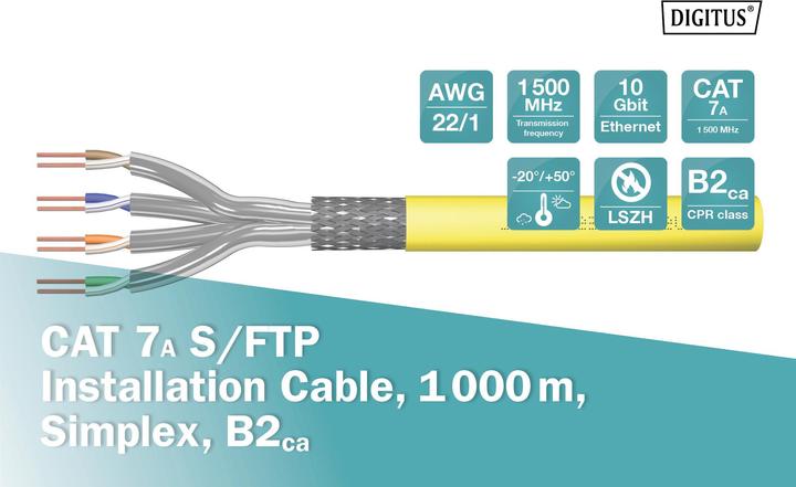Immagine prodotto Digitus Cavo di installazione CAT 7A S/FTP, 1000 m, simplex, B2ca (STP, CAT7a, 1000 m)