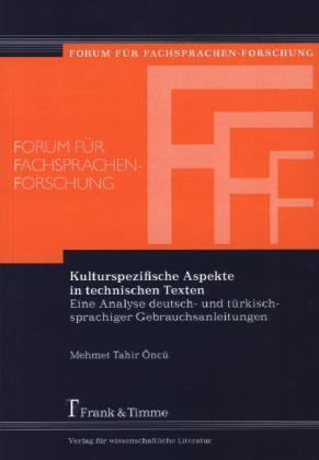 Produktbild Kulturspezifische Aspekte in technischen Texten (Deutsch, Mehmet Tahir Öncü, 2013)