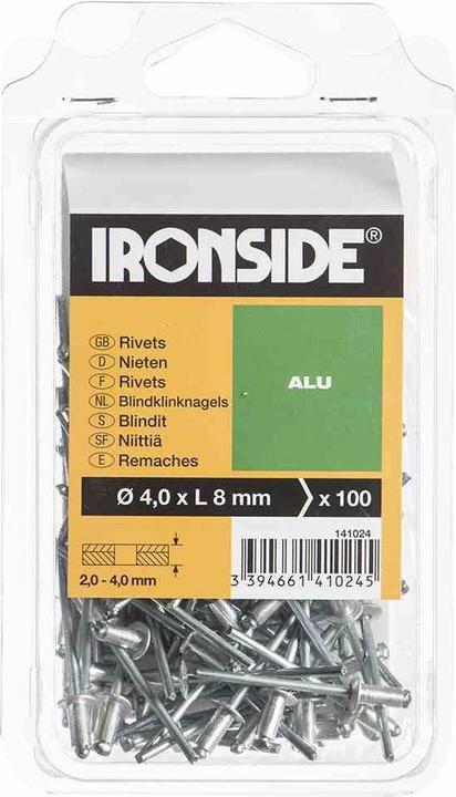 Produktbild Ironside Blindnieten 4,0 x 8 mm Aluminium, Verpackungsinhalt: 100 Stück