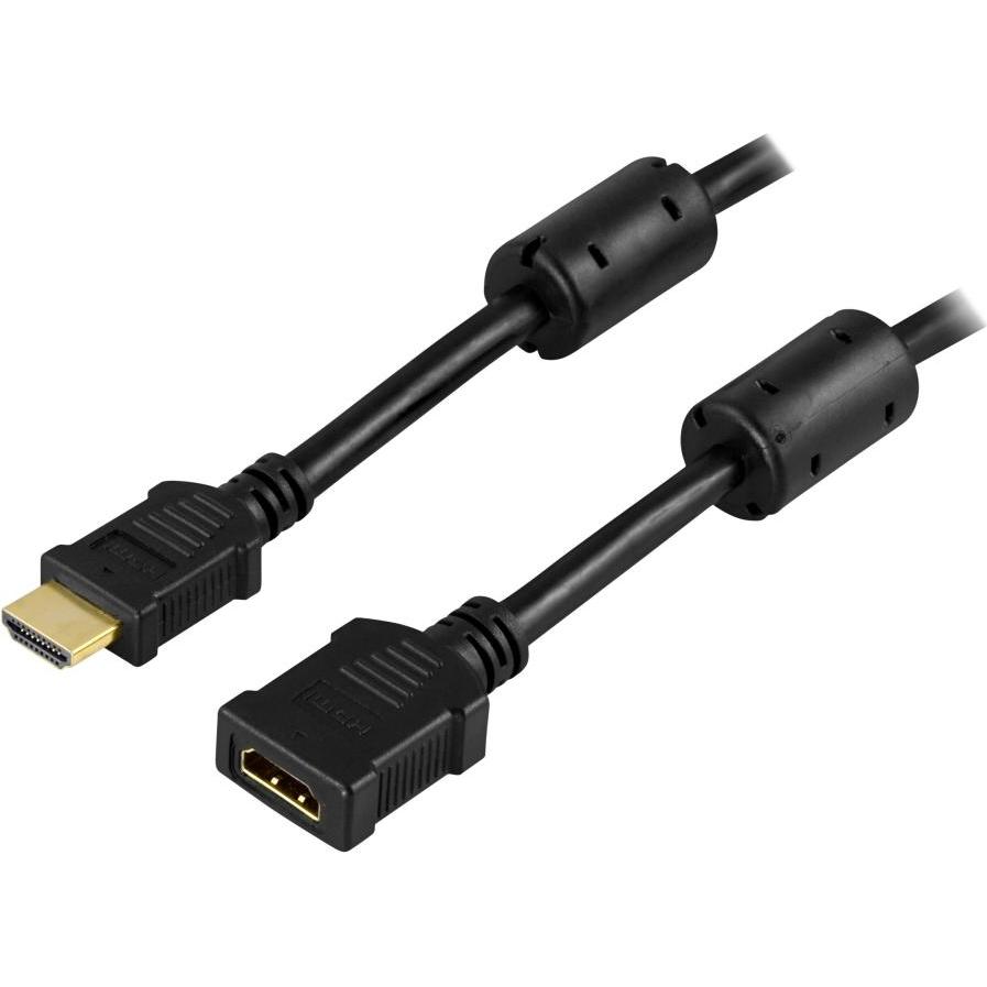 Deltaco HDMI extension cable 19-pin male - female 3m black (3 m, HDMI), Video Kabel