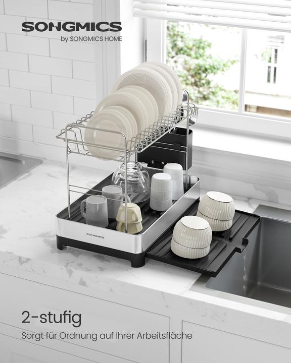 Actual product image Songmics 2-tier draining rack with utensil holder