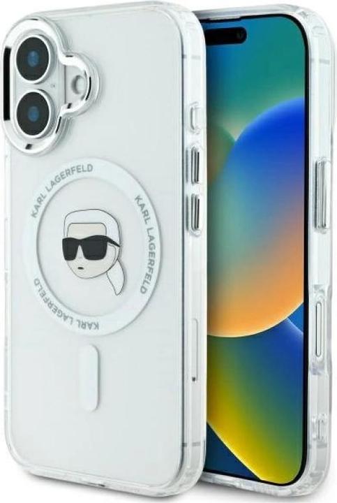 Produktbild Karl Lagerfeld KLHMP16MHLSKIH iPhone 16 Plus 6.7" biały/white hardcase IML Metal Karl Head MagSafe (Apple iPhone 16 Plus)