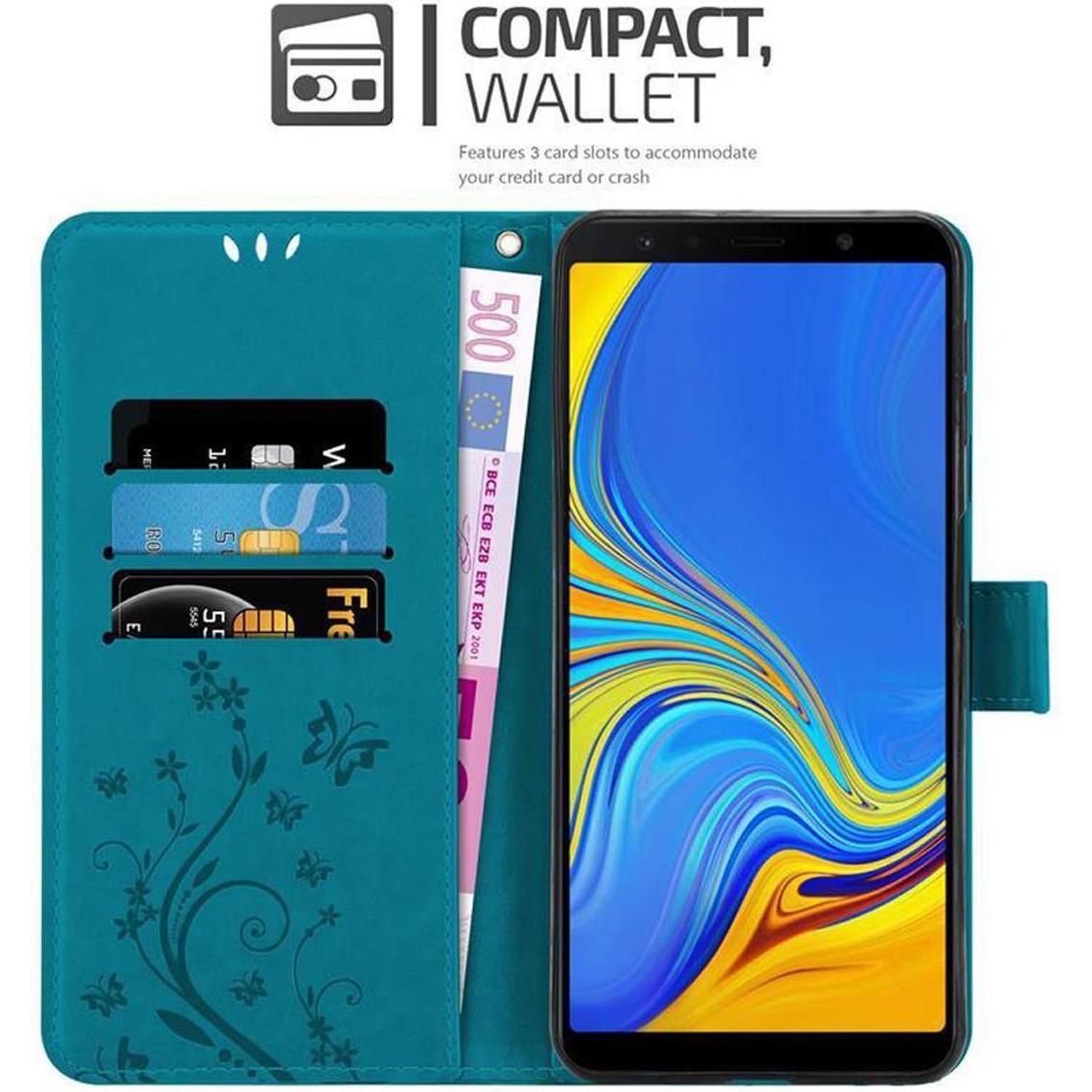 Thumbnail - Cadorabo Flower Book Cover (Samsung Galaxy A7 (2018)), Smartphone Hülle, Blau