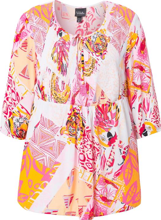 Produktbild Ulla Popken Smok-Bluse, Patchdruck, A-Linie, Rundhals, 3/4-Arm (54)