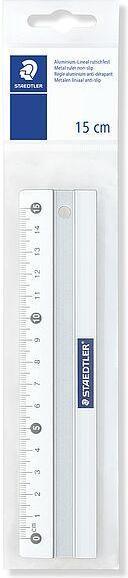 Produktbild Staedtler Metall-Lineal, aus Aluminium, 150 mm lang Millimeter-Skalierung, geprägte Teilung, Tuschekante (15 cm, Aluminium)