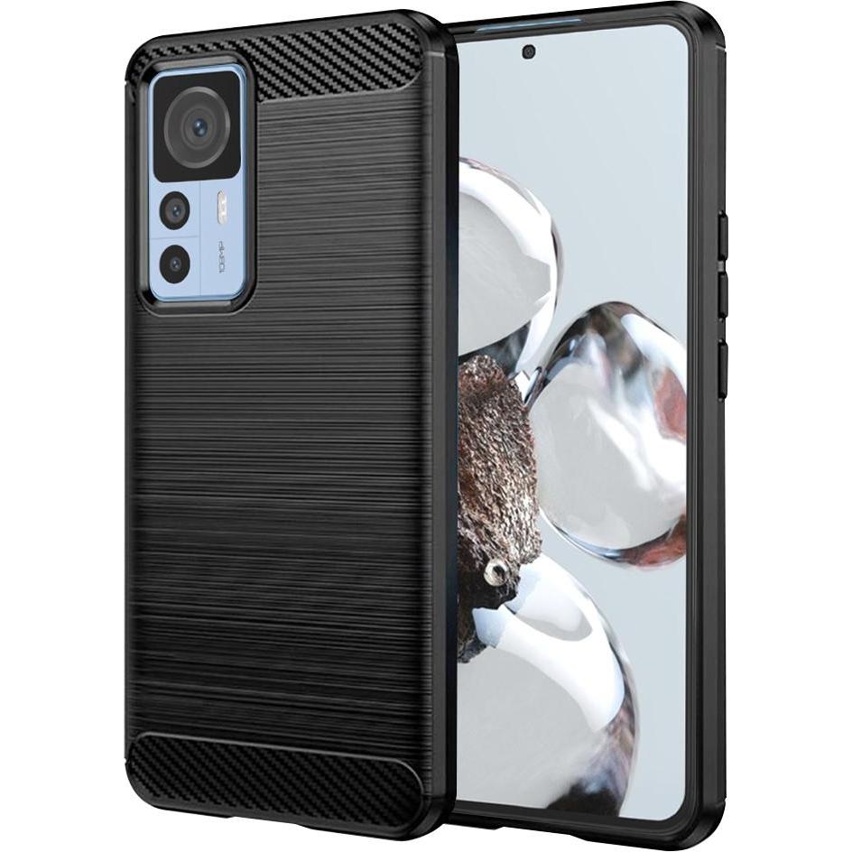 Techsuit - Carbon Silicone - Xiaomi 12T / 12T Pro - Black (Xiaomi 12T, Xiaomi 12T Pro), Cover smartphone, Nero