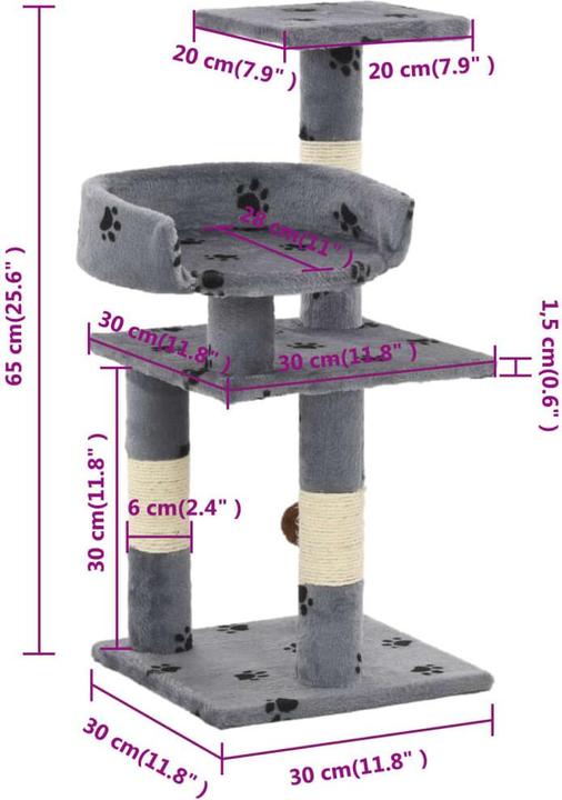 Actual product image vidaXL Kratzbaum (65 cm, Grey with paw pattern)