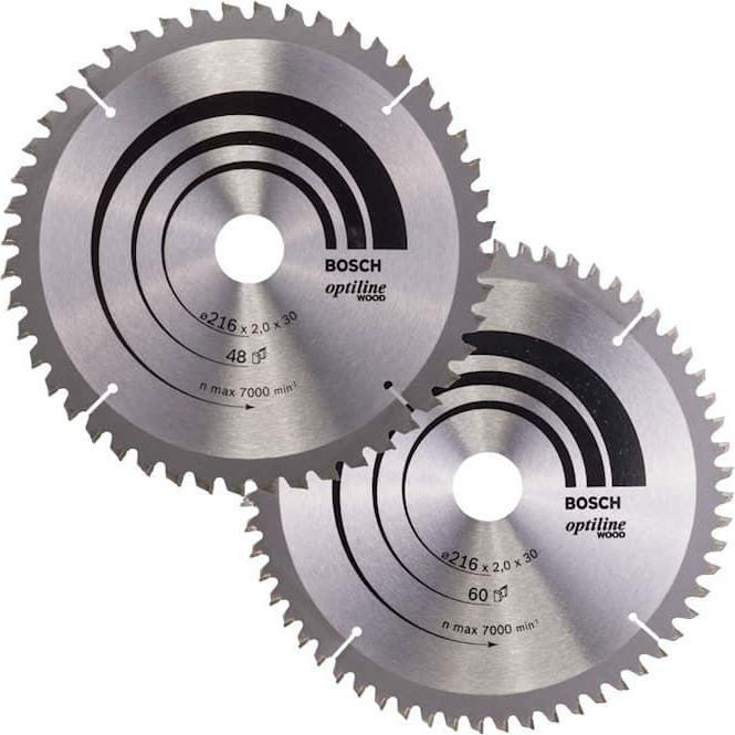 Bosch Professional Zubehör, Lama, PIŁA TARCZOWA DWUPAK OPTILINE WOOD 216x2.0/1.4x30x48z + MULTI MATERIAL 216x2.5/1.8x30x80z