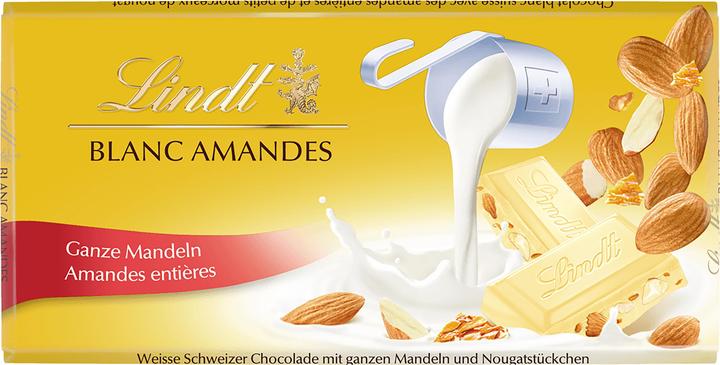 Chocolat blanc aux amandes (12%) et nougat aux amandes (5%)