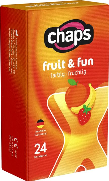 Chaps Fruit & Fun 24 Kondome, bunt, aromatisiert, 52 mm, silikonbefeuchtet, farbig, vegan (24 pcs.)