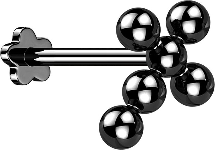 Produktbild Star Piercing Micro Threadless Labret silber Zylinder Flach mit Opal blau (ohne MessingTitan G23, ohne MessingChirurgenstahl 316L)