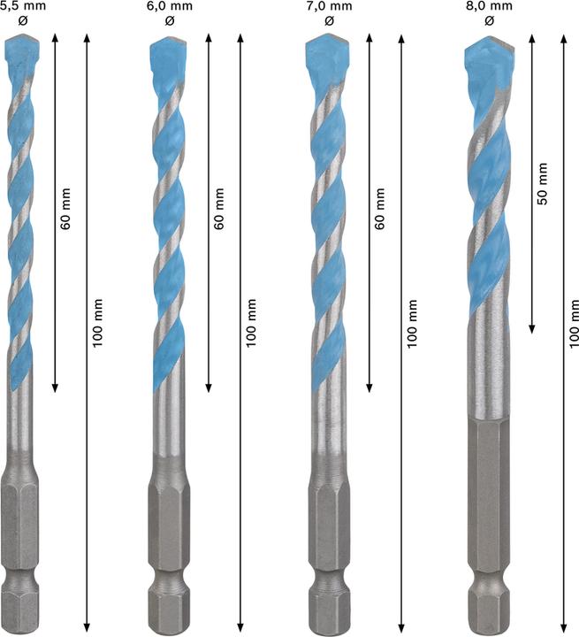 Produktbild Bosch Professional Zubehör EXPERT HEX-9 Multi Construction Bohrer-Set, 4/5/6/6/8 mm, 5-tlg. (4 mm, 5 mm, 6 mm, 8 mm)