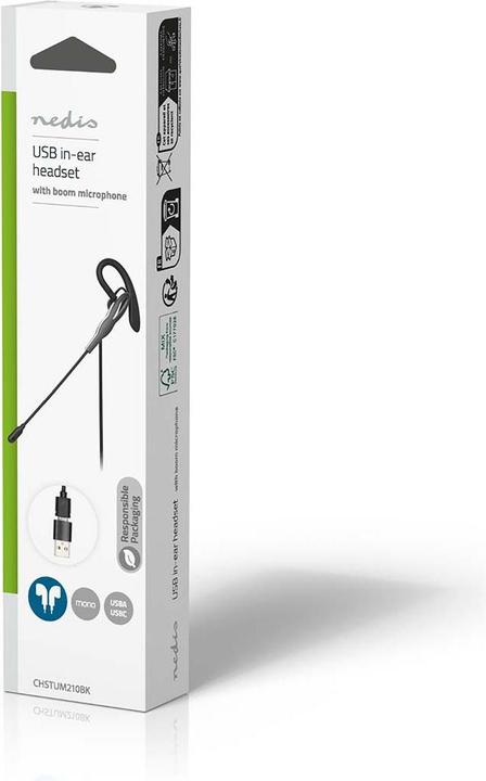 Actual product image Nedis PC Headset - In Ear - Mono - USB Type-A/USB Type-C - Foldable Microphone - Black (Cable, USB-A)