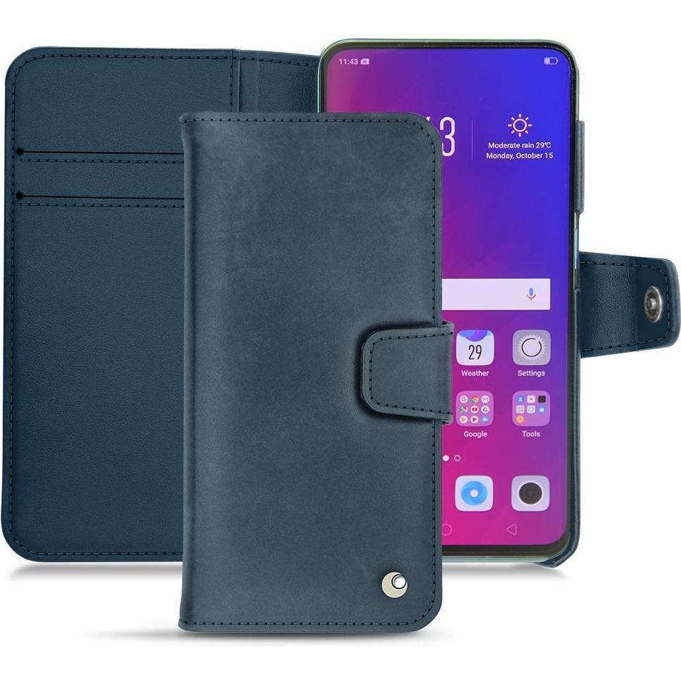 Noreve Lederschutzhülle Wallet (Oppo Find X), Smartphone Hülle, Blau