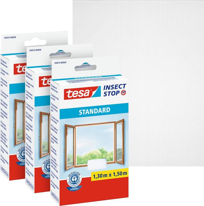Actual product image tesa 3x STANDARD insect screen for windows, with Velcro tape, without drilling (130 x 150 cm)