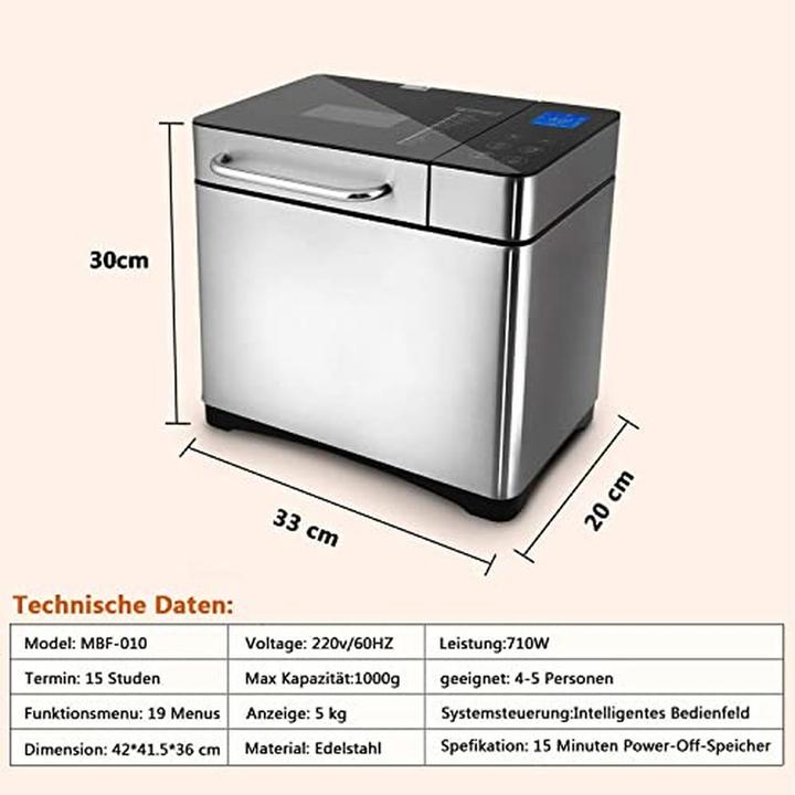 Produktbild Coocheer Automatische Brotbäckerei mit 19 Programmen, Timer und Zutatenbox