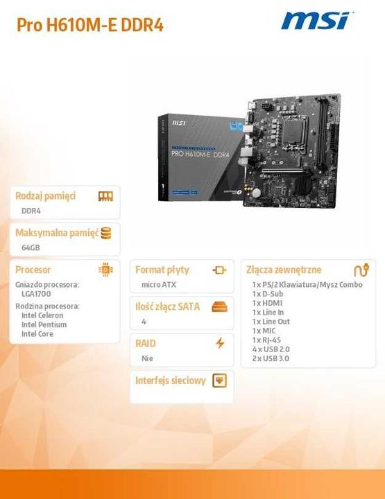 Produktbild MSI PRO H610M-E DDR4 (LGA 1700, Intel H610, mATX)