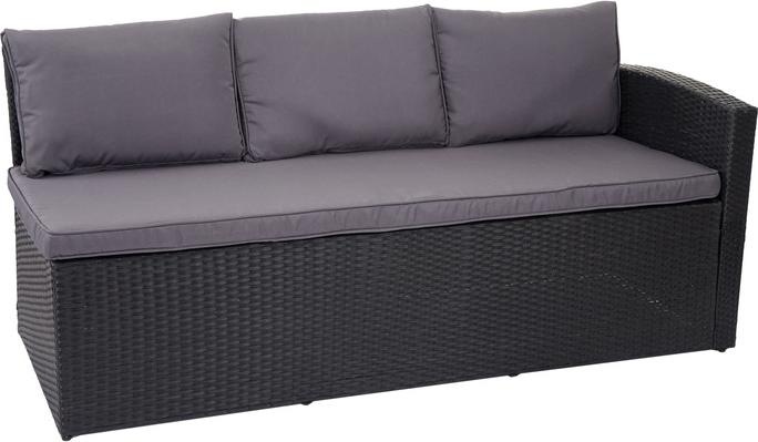 Produktbild Swisshandel24 Poly-Rattan-Garnitur, Gartengarnitur Sitzgruppe Lounge-Esstisch-Set, schwarz - Kissen dunkelgrau