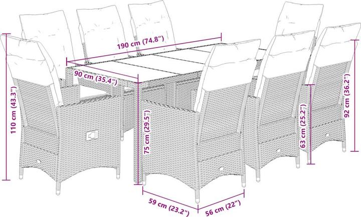 Produktbild vidaXL Garten Essgruppe (190 x 90 x 75 cm)