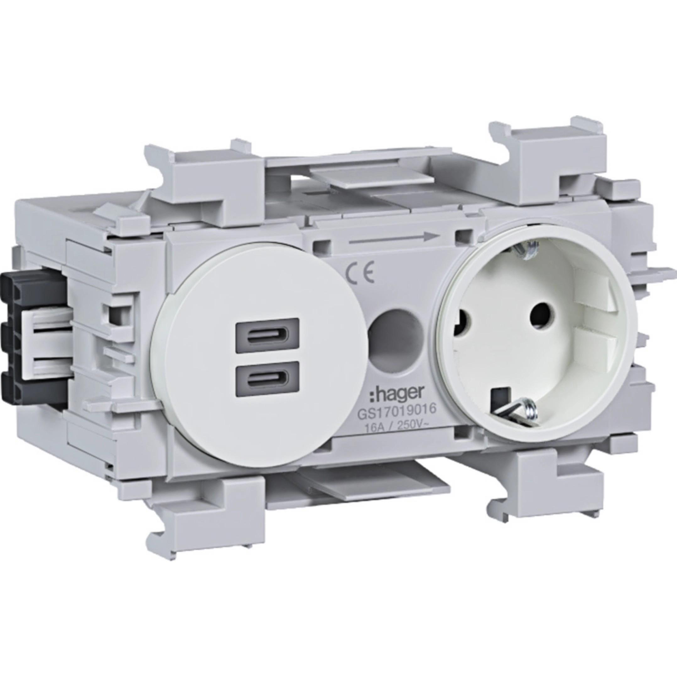 Hager, Presa di corrente, Steckdose 1-fach mit USB-Charger C + C