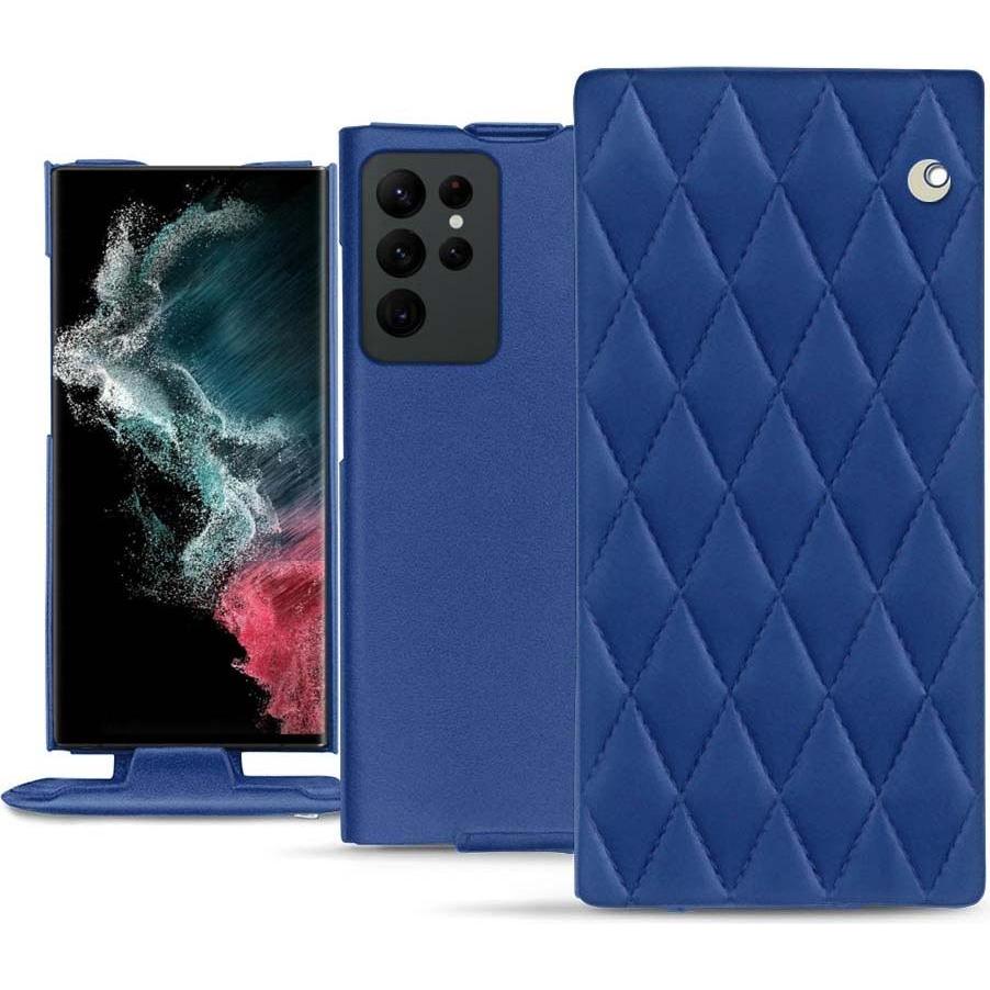 Noreve Lederschutzhülle vertikal (Samsung Galaxy S22 Ultra), Smartphone Hülle, Blau