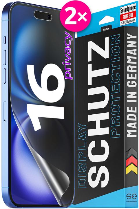 Smart Engineered se 3D Schutzfolie Apple iPhone 16 Privacy (VPE 2) (2 Stück, Apple iPhone 16)