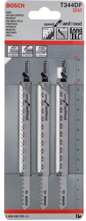 Image du produit Bosch Professional Zubehör Lame de scie sauteuse T 344 DF Speed for Hard Wood, pack de 3