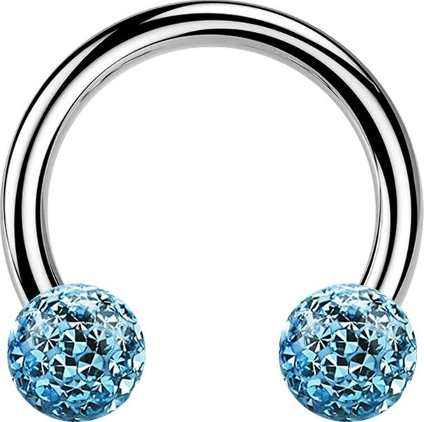Actual product image Star Piercing Micro Circular Barbell silver with two crystal balls aqua epoxy protective layer (without brass, Titanium G23)