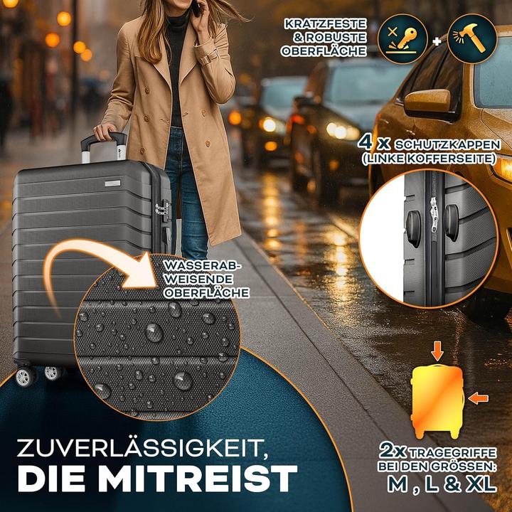 Actual product image Tillvex 3-teiliges Hartschalenkoffer-Set mit TSA Schloss, Kofferwaage, Kofferanhänger & Koffergurten