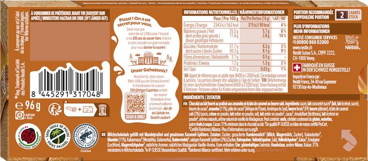 Valeurs nutritives et ingrédients Cailler Caramel (96 g)