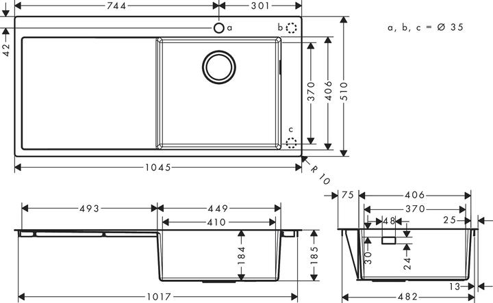 Actual product image hansgrohe Fitted sink 450 with drainer on the left (Top-mounted sink, 51 cm, 104.50 cm)