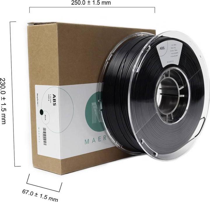Actual product image Maertz ABS black 1.75 mm 1,000 g (ABS, 1.75 mm, 1000 g)
