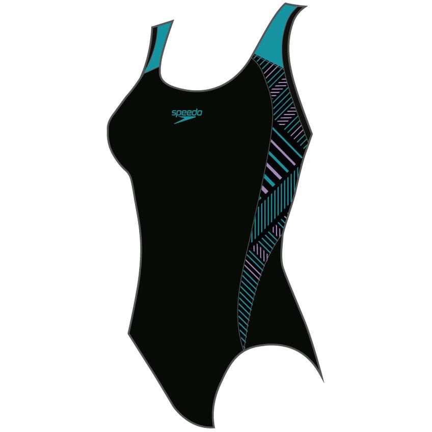 Speedo, Damen, Badeanzug, Plastisol Laneback, Schwarz, (W30/L34)