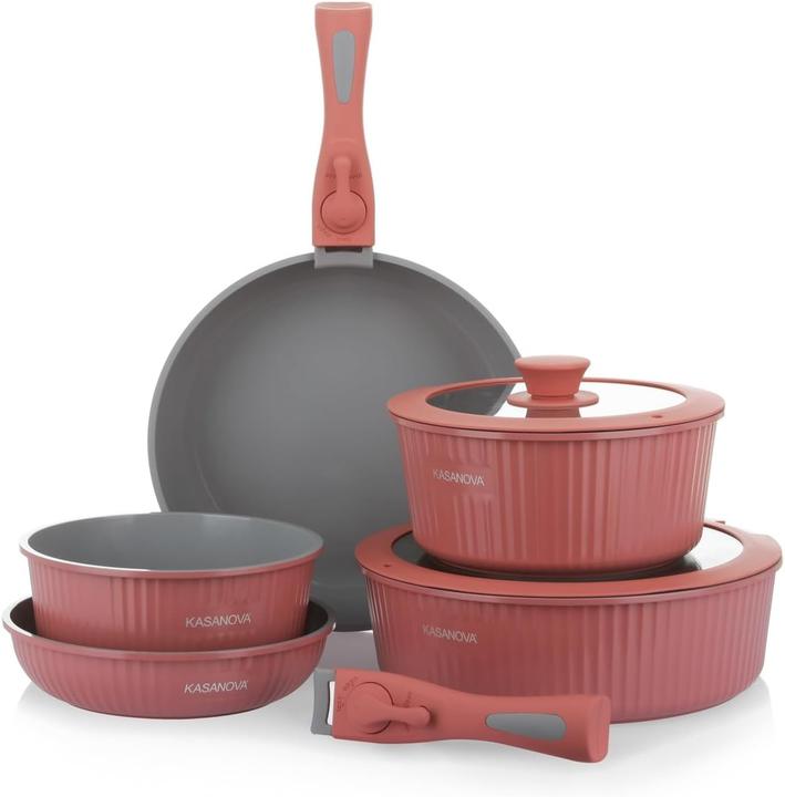 Kasanova Eaziclip Keramik-Kochgeschirr-Set mit abnehmbaren Griffen (Padella per friggere, Ceramica, 20 x 26 cm)