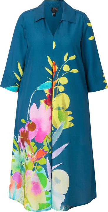 Immagine prodotto Ulla Popken Abito midi dal taglio svasato con fiori, colletto da camicia e maniche a 3/4 (58)