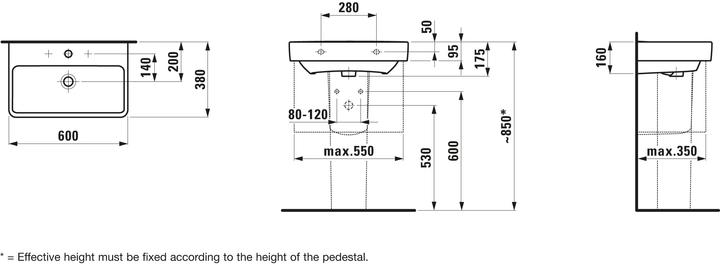 Produktbild Laufen Waschtisch PRO S 60x38cm Komp. m ÜL o Hahnloch weiss LCC (380 mm, 600 mm)
