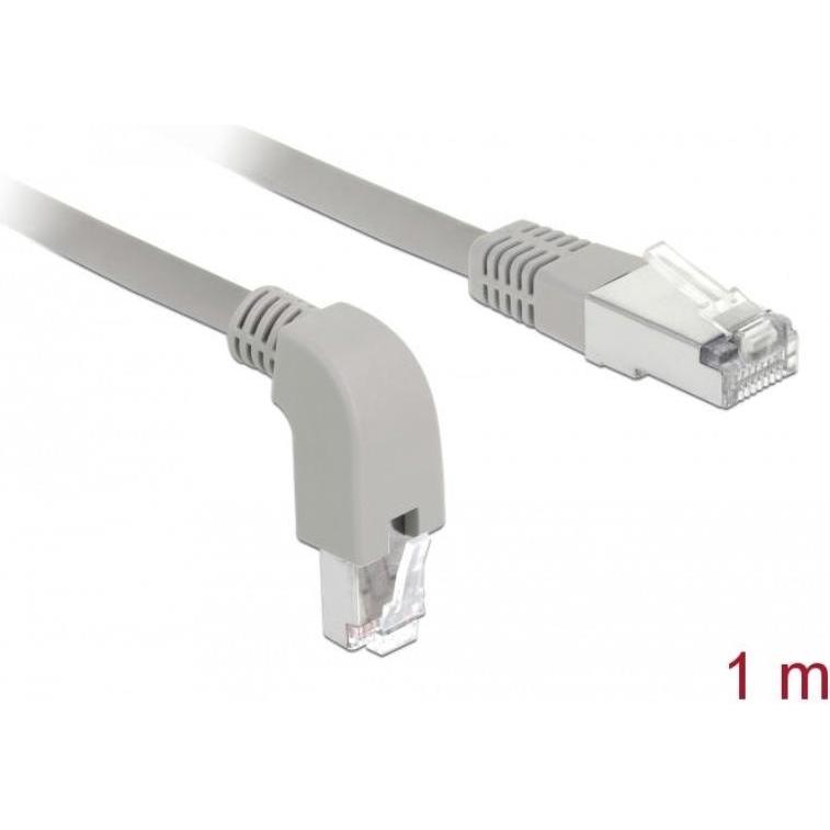 Delock Patch-Kabel RJ-45 (M) nach unten gewinkelt bis RJ-45 (M) gerade (S/FTP, CAT6a, 1 m), Netzwerkkabel