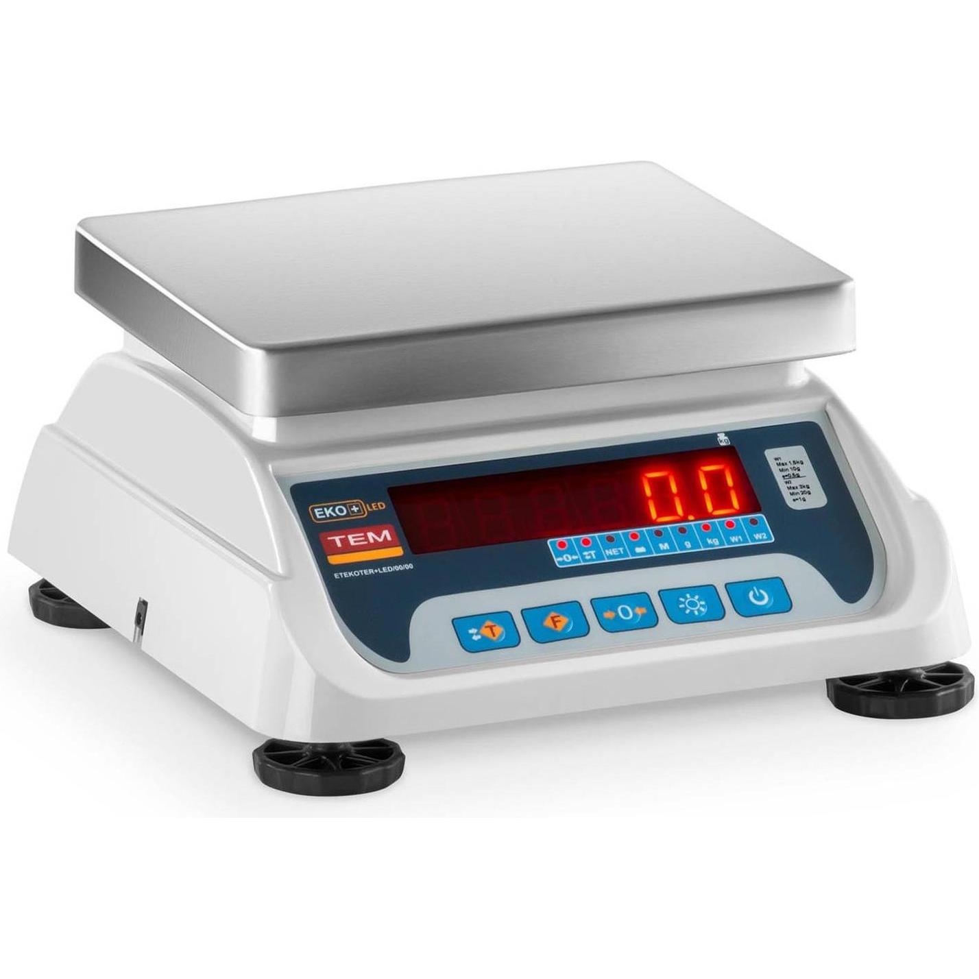 Thumbnail - TEM, Feinwaage, Profi Tischwaage Ladenwaage Kontrollwaage 3 kg/1 g 1,5 kg/0,5 g LED geeicht