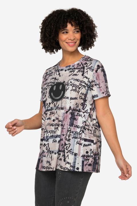 Actual product image Angel of Style Oversized Half-Sleeve Crew Neck Scribble Pattern Smiley T-Shirt (46)