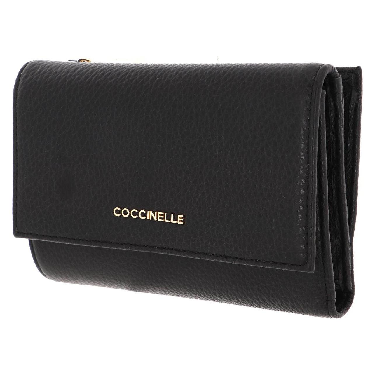 Coccinelle, Damen, Portemonnaie, Metallic Soft Wallet Grainy Leather, Schwarz