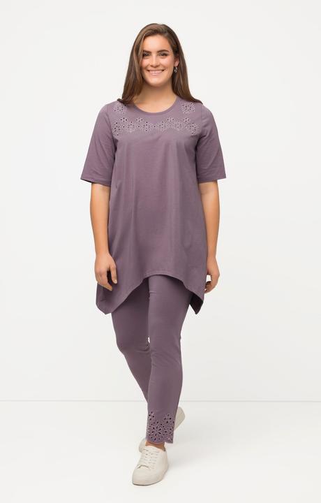 Immagine prodotto Ulla Popken T-shirt in cotone biologico con ricami traforati, scollo a girocollo e mezze maniche (46, 48)